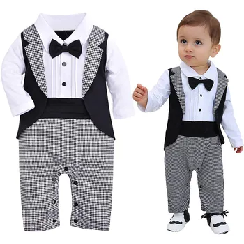 Chlapeček oblečení dětské obleky Novorozené Dítě Dítě Chlapci Tuxedo Gentleman Romper Dupačky Kombinéza Svatební Oblečení děti chlapci oblečení