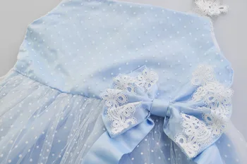 Cielarko Dítě Dívky Krajkové Šaty Elegantní Tyl Batole společenské Šaty Modré Dětské Letní Formální Šaty Bow Polka Dot Šaty pro Dívky