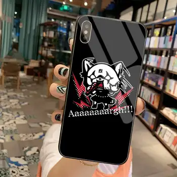 CUTEWANAN Japonské anime Aggretsuko Černý Telefon Případ Tvrzené Sklo Pro iPhone 11 Pro XR XS MAX 8 X 7 6S 6 Plus SE roku 2020 případě