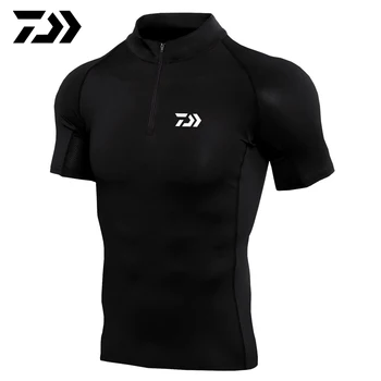 Daiwa Oblečení Rybářské Tričko Muži, Prodyšný Rychlé Suché Rybářské Oblečení Outdoorové Oblečení Krátký Rukáv Sportovní Tričko na Zip T-shirt
