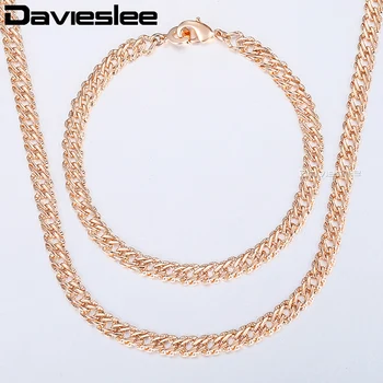 Davieslee Šperky Sady Pro Ženy 585 Rose Gold Náramek Náhrdelník Set Tloukl Venitian Řetězce 2018 Velkoobchod Šperky 5,5 mm LCS03