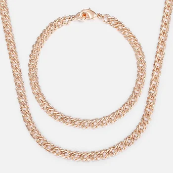 Davieslee Šperky Sady Pro Ženy 585 Rose Gold Náramek Náhrdelník Set Tloukl Venitian Řetězce 2018 Velkoobchod Šperky 5,5 mm LCS03