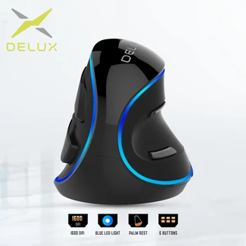 Delux M618 Plus Ergonomická Vertikální drátová Myš 1600 DPI, 6 Tlačítek Modré led světlo Počítačových myší s Palm Zbytek pro PC Office