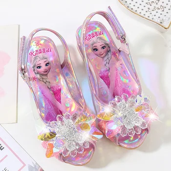 Disney dětské vysoké podpatky princezna boty 2019 letní nové dívky sandály dětská obuv pro malé dívky crystal boty EU 25-36