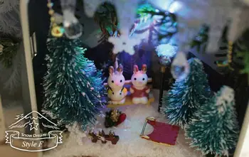 DIY 3D Snow Dream Doll House Miniaturní Dřevěné Puzzle Domeček pro panenky Mini Nábytek Dekorace Hračky pro Dítě Narozeniny Jemné Dárkové Krabičce