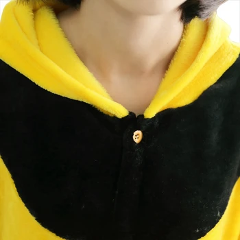 Dospělé Zvíře Kigurumi Včelí Pyžamo Sady Oblečení Na Spaní Cosplay Zip Dupačky S Kapucí Ženy Muži Zimní Unisex Karikatura Pyžamo