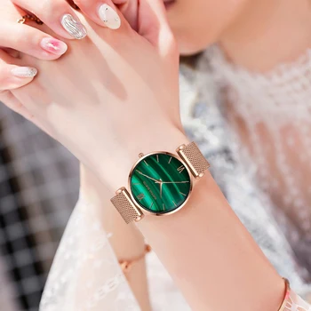 Dámské Náramkové hodinky Vodotěsné Ultra-tenké Hodinky Pro Ženy Reloj Mujer 2020 Dámské Hodinky Zelené Textury Dial Dámy Quartz