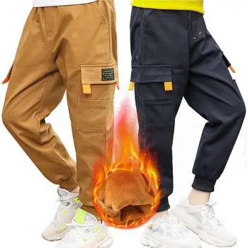 Děti, Chlapci Kalhoty Podzim Zima Plus Sametové Děti Zahustit Teplé Nákladu Kauzální Sportovní Kalhoty Pro Dospívající Chlapci 110-170CM Clj515