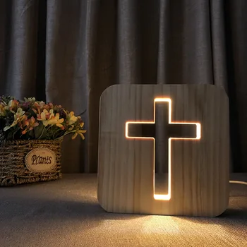 Dřevěné Křesťanské Led Noční Světlo Boží požehnání Lampa Ložnice Noční Noční Lampa USB Plug Hot Prodej Domů Dekor Atmosféru