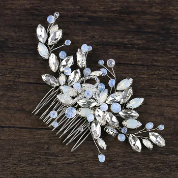 Elegantní Ručně Vyráběné Opál Nevěsta Vlasy Révy Luxusní Crystal Vlasy Hřeben Diamante Svatební Průvod Čelenka Pro Ženy, Svatební