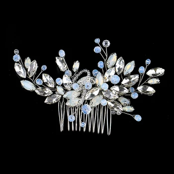 Elegantní Ručně Vyráběné Opál Nevěsta Vlasy Révy Luxusní Crystal Vlasy Hřeben Diamante Svatební Průvod Čelenka Pro Ženy, Svatební