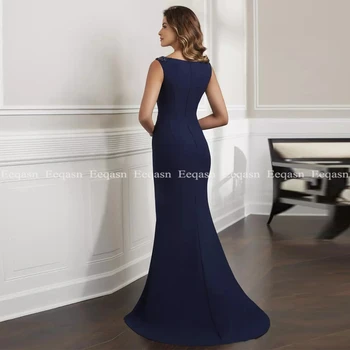 Elegantní Tmavě Modré Dlouhé Mořská panna Matka Nevěsty Šaty pro Svatby, Párty 2020 Korálky Plášť Večerní Šaty Víla Šaty