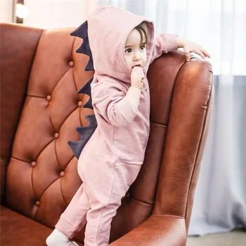 Emmababy Dítě, Chlapec, Dívka, 3D Dinosaur Kostým Plná růžová šedá Kombinézy teplé jaro podzim bavlna romper Dupačky Oblečení