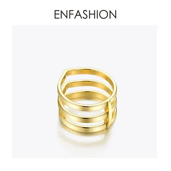 ENFASHION Punk 3 Řádky Vrstvené Prsten z Nerezové Oceli Zlaté Barvy Midi Koleno Prst prsten Pro Ženy Módní Šperky Anillos R4016