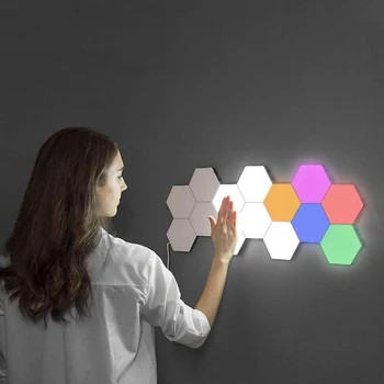 Firya DIY Kvantové Světla Hexagonální Nástěnné Svítidlo Kreativní Geometrie Sestavy LED Noční Světlo Smart Stmívatelné Dotykové Modulární