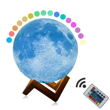 Foxanon Dotykový Senzor Noční Světlo Svítilna USB 3D Tisk Měsíc svítí Ložnice Romantické Stolní Lampy 2/16 Změna Barvy Domů MJ1026