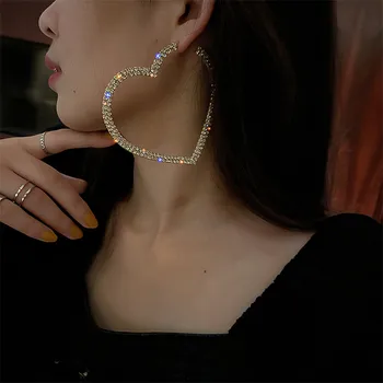 FYUAN Módní Velké Srdce Crystal Hoop Náušnice pro Ženy Bijoux Geometrické Kamínky Náušnice Prohlášení Šperky Dárky