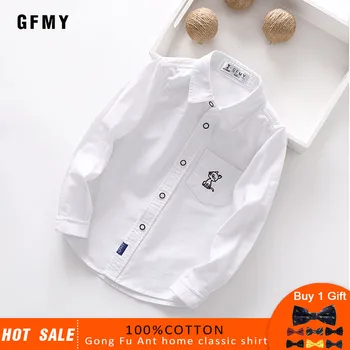 GFMY 2020 jaro léto Bavlna Plný Rukáv Pevné ColorBlue kluci bílou Košili 3T-14T Dítě, Ležérní Oblečení do Školy 9004