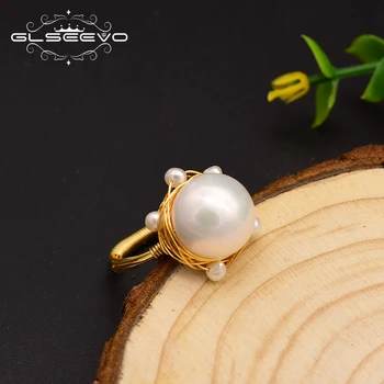 GLSEEVO Originální Design, Ručně vyrobený Kroužek Pro Ženy Přírodní Sladkovodní Pearl Svatební Jemné Šperky anillos mujer GR0236