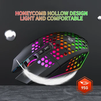 Herní Bezdrátová Myš Honeycomb Duté Ergonomická Myš 2.4 GHz Bezdrátová klávesnice s 8 tlačítky 1600 DPI Mute RGB Světlo Myši Pro PC Laptop