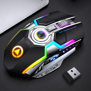 Herní Myš Dobíjecí Bezdrátová Myš Silent 1600 DPI Ergonomický 7 Klíče RGB LED Podsvícený 2.4 G USB Optická, Pro Notebook