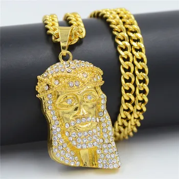 Hip Hop Ježíš Hlavy Přívěsek & Náhrdelník Módní Zlaté Barvě Hiphop odkaz Řetěz Pro Muže, Ženy, Šperky, Dárkové