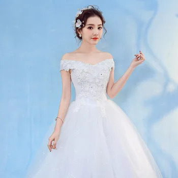 HMHS-090#Bílá Loď Krk Nevěsta svatební šaty plesové Šaty krajkové dlouhé velkoobchod levné dámské oblečení, společenské šaty 2019 nová Čína