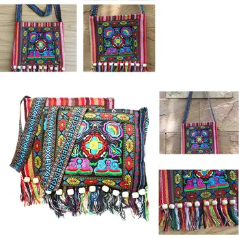 Hmong Vintage Etnické Rameno, Ledvinka Výšivky, Třásněmi Boho Hippie Střapec Tote Messenger Hangable Skladování Organizátor Tašky