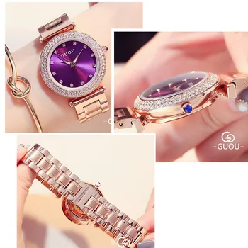 Hodinky GUOU Ženy Vynikající Top Luxusní Diamant Quartz Lady Módní hodinky z Nerezové Oceli ženy náramkové Hodinky saat relogio feminino