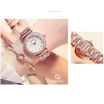 Hodinky GUOU Ženy Vynikající Top Luxusní Diamant Quartz Lady Módní hodinky z Nerezové Oceli ženy náramkové Hodinky saat relogio feminino