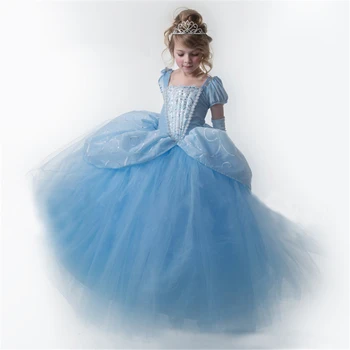 Holky Modré Plesové Šaty Nový Film Princezna Cosplay Elsa Kostým Víla Ocas Modré Děti Svatební Party Elegantní Čiré Ples Šaty