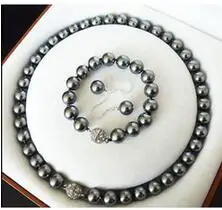 Horké prodávat nový - Nastavit 10mm černá gary sea shell pearl náušnice, náramek, náhrdelník