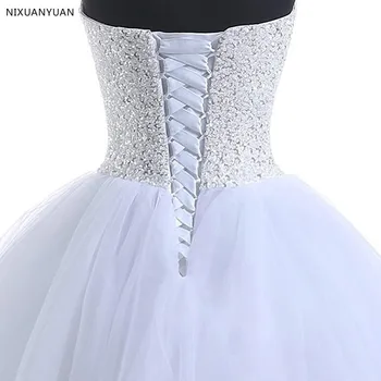 Hot Prodej 2021 Lištování Svatební Šaty Vestido De Noiva Krajka up Zpět Robe De Mariage Bílé Svatební Šaty