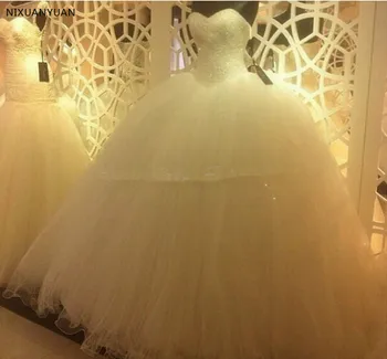 Hot Prodej 2021 Lištování Svatební Šaty Vestido De Noiva Krajka up Zpět Robe De Mariage Bílé Svatební Šaty