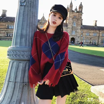 ICHOIX kostkovaná mini sukně 2 dílná sada ženy zimní oblečení pletený svetr, dva kus oblečení ležérní korejský student 2 dílná sada