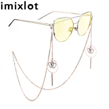 Imixlot Módní Osobnosti Růžová Bílá Crystal Korunu Přívěšek Sluneční Brýle Řetěz Kolem Kruhu Houpat Brýle Popruh Na Krk