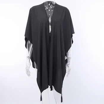 InsGoth Černé Pláště Kabát Vintage Měsíc Tisk Gotické Volné Ženy Batwing Oboustranný Šál Dlouhý Rukáv Cape Podzim Ženy Oblečení