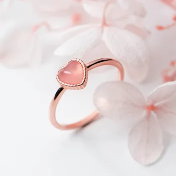 INZATT Real 925 Sterling Růžové Kamenné Srdce Stříbrný Prsten Pro Módní Ženy Módní Roztomilé Jemné Šperky Příslušenství 2019 Dárek