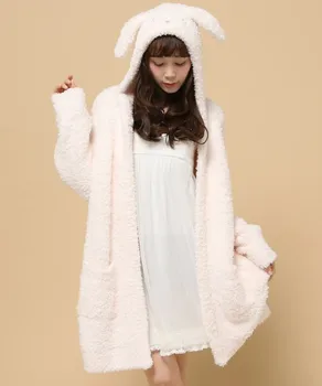 Japonský podzim zima ženské měkké králičí kočka uši svázané svetr, pyžamo, domácí oblečení, župan župan Gelato šaty