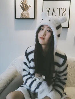 Japonský podzim zima ženské měkké králičí kočka uši svázané svetr, pyžamo, domácí oblečení, župan župan Gelato šaty