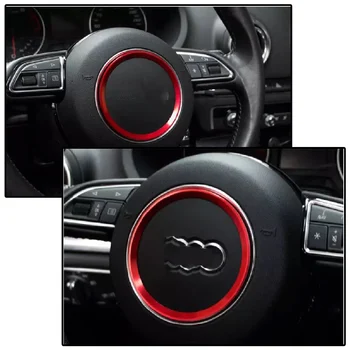 JEAZEA 1x Hliníkové Slitiny 3D Hliníkové Obložení Auto Volant Kryt s Logem Prsten Červené Styling Fit pro Audi A1 A3 A4 A5 A6 Q3 Q5 TT