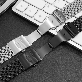 Jemné oceli watchband 20mm 22mm černá stříbrný náramek Náhradní kovový řemínek pánské hodinky z nerezové oceli řetězce