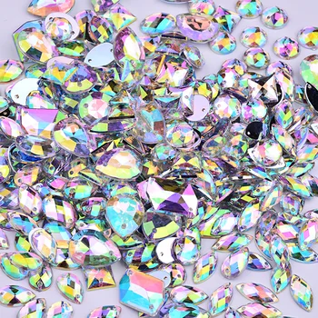JUNAO Mix Velikost Tvar Šít Na AB Kamínky Nášivka Akryl Štrasem Diamond Šití Ploché Zadní Crystal Kameny pro DIY Svatební Šaty