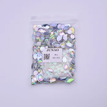 JUNAO Mix Velikost Tvar Šít Na AB Kamínky Nášivka Akryl Štrasem Diamond Šití Ploché Zadní Crystal Kameny pro DIY Svatební Šaty
