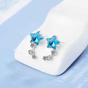 Korejský 925 Sterling Silver Náušnice Blue Star AAA+ Zirkony Náušnice Pro Ženy boucle d ' oreille Módní Náušnice Šperky