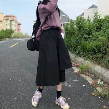 Korejský Retro Volné Vysokým Pasem Nepravidelné Sukně Ženy Jarní Černá Bílá Midi Sukně Gothic Jupiter Punk Streetwear Dívky Dlouhá Sukně
