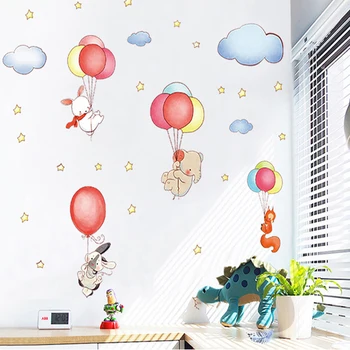 Kreslených Zvířat Ballon Cloud Nálepka Na Zeď Pro Děti Ložnice Home Dekor Vyměnitelné Vinylové Nástěnné Dekorace Obtisk Plakát