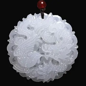 Krásné Originální Ručně Vyráběné Přírodní Bílé Jade Vyřezávané Dragon Phoenix Přívěsek Náhrdelník Módní Carving Přívěsky Šperky