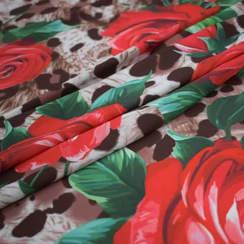Leopard rose digitální obraz nepořádek saténové tkaniny pro šaty telas por metro tkáních au metr tissus tecido tela shabby chic tecidos