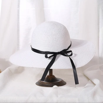Letní slaměný klobouk Klobouk ženy, velký široký okraj pláž hat sluneční klobouk skládací sun block UV ochrana klobouk kostí chapeu feminino